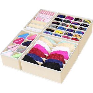 Drawer Organizer Set Closet Dividers Underwear Socks Bras Foldable Beige